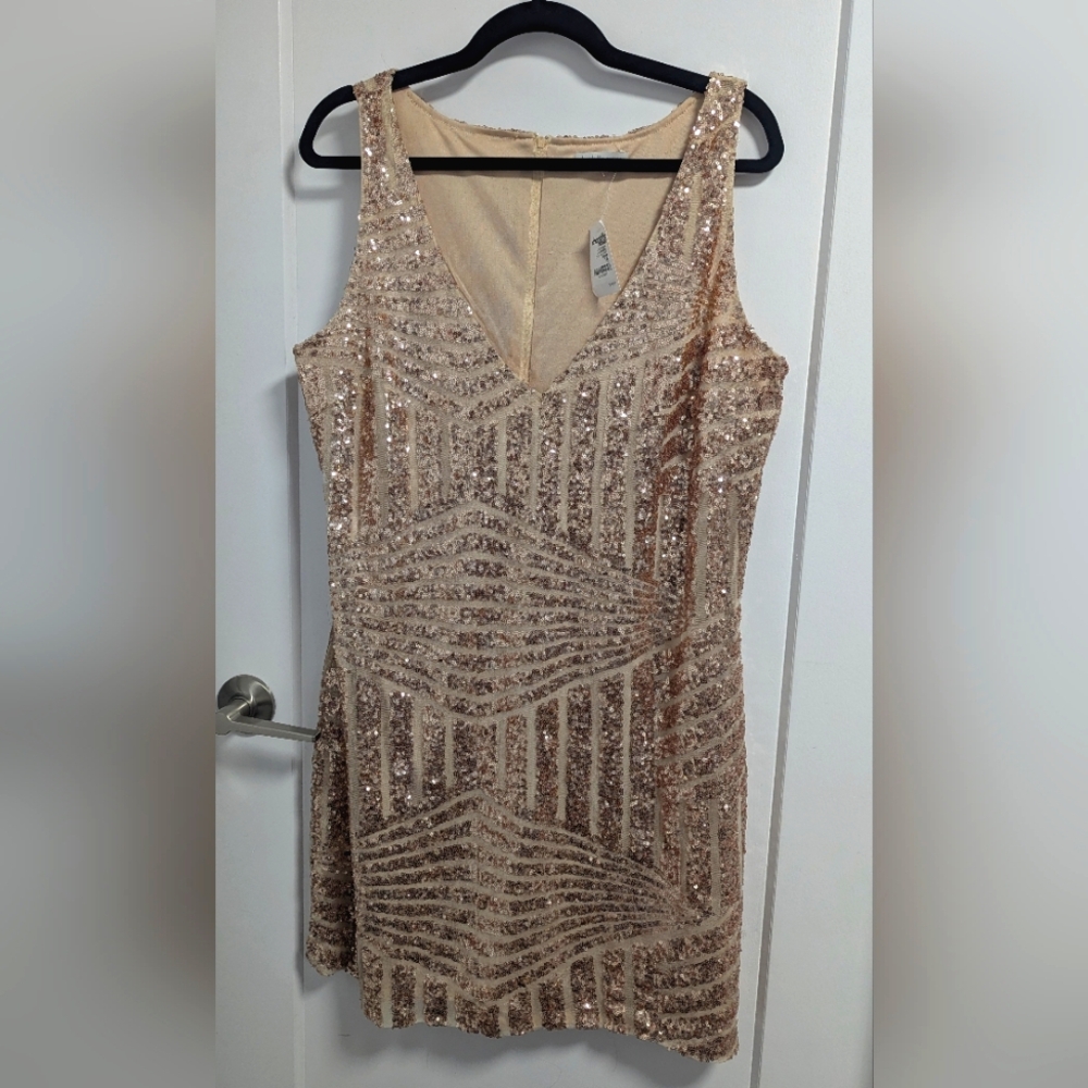 NWT Charlotte Russe Champagne Rose Gold Sequin Dress